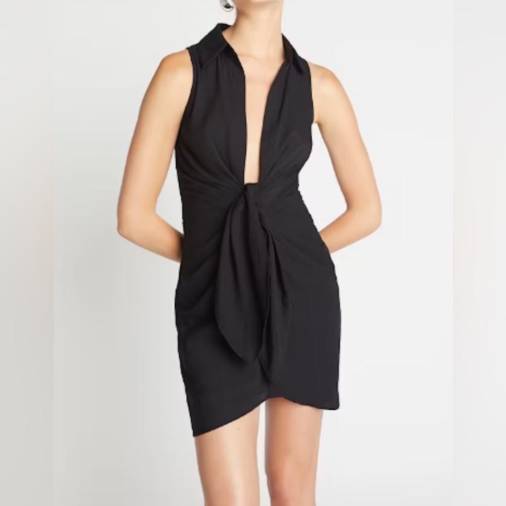 NWT Choosy Spring St Black Sleeveless Gathered Plunge V Neck Statement Dress